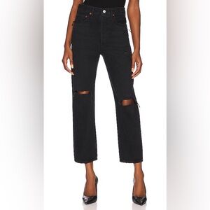 AGOLDE 90s Crop Mid Rise Straight Black Ripped Jeans